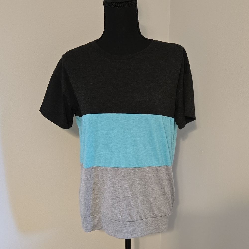 Color Block T-Shirt in Dark Gray, Blue, and Light Gray
